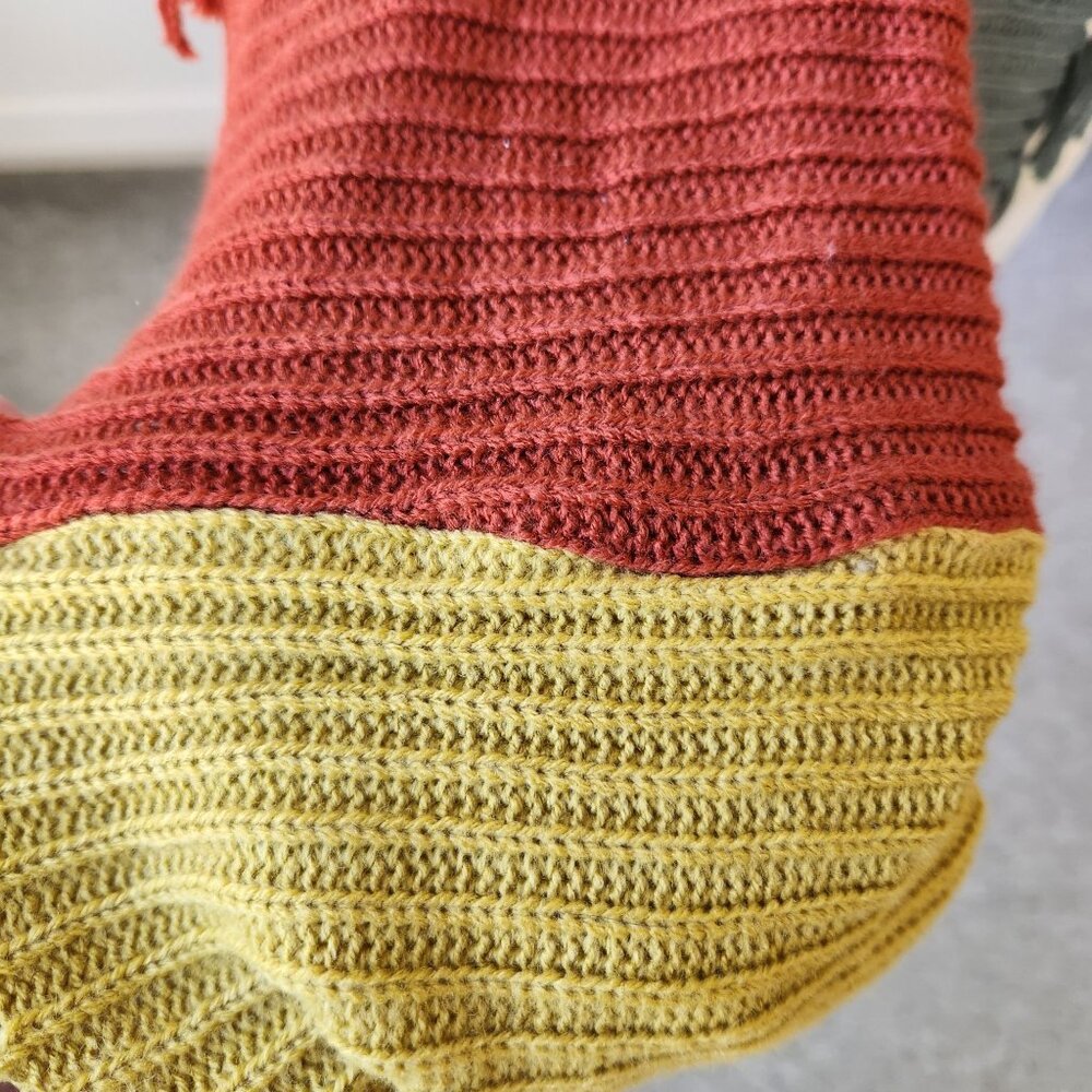 Color Block Knit Circle Scarf Fringe Red Yellow Blue Winter Fall Boho Cozycore - Picture 3 of 7